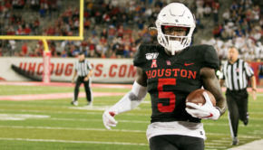 UH wide receiver Marquez Stevenson in a game against SMU in 2019. He caught five passes for 211 yards and two touchdowns, including a 96-yard score in the fourth quarter. | Katrina Martinez/The Cougar
