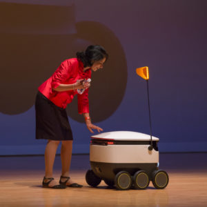 During the address, Khator showcased a new food delivery robot set to "come on campus in a few days." | Trevor Nolley/The Cougar