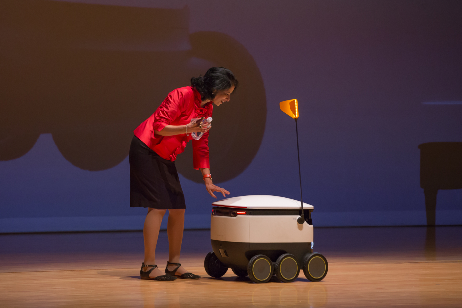 During Khator's fall address, she showcased a new food delivery robot set to "come on campus in a few days." | Trevor Nolley/The Cougar