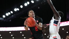 Redshirt freshman guard Caleb Mills attempting a contested layup over a UConn defender back on Jan. 23 at the Fertitta Center. Mills led the Cougars with 20 points in the win. | Mikol Kindle Jr./The Cougar