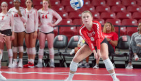 Defensive specialist and libero Katie Karbo (8) during a game against SMU in the 2019 season. In that year, Karbo was named to the American Athletic Conference Second Team. | Trevor Nolley/The Cougar