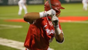 Houston baseball first baseman Ryan Hernandez on deck as he prepares to go up to bat during the 2020 Red-White intrasquad series. | Andy Yanez/The Cougar