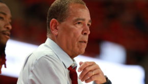 UH coach Kelvin Sampson eyes the court of Fertitta Center during a game in 2019-20 against USF. He will not be on the sidelines on Saturday due to COVID-19 guidelines. | Mikol Kindle Jr./The Cougar