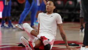 UH guard Caleb Mills stretches out before the 2019-20 regular-season finale against Memphis at Fertitta Center. | Mikol Kindle Jr./The Cougar