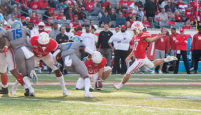 UH kicker Dalton Witherspoon extends his leg back moments before a field goal attempt against Memphis during the 2019 season at TDECU Stadium. | Katrina Martinez/The Cougar