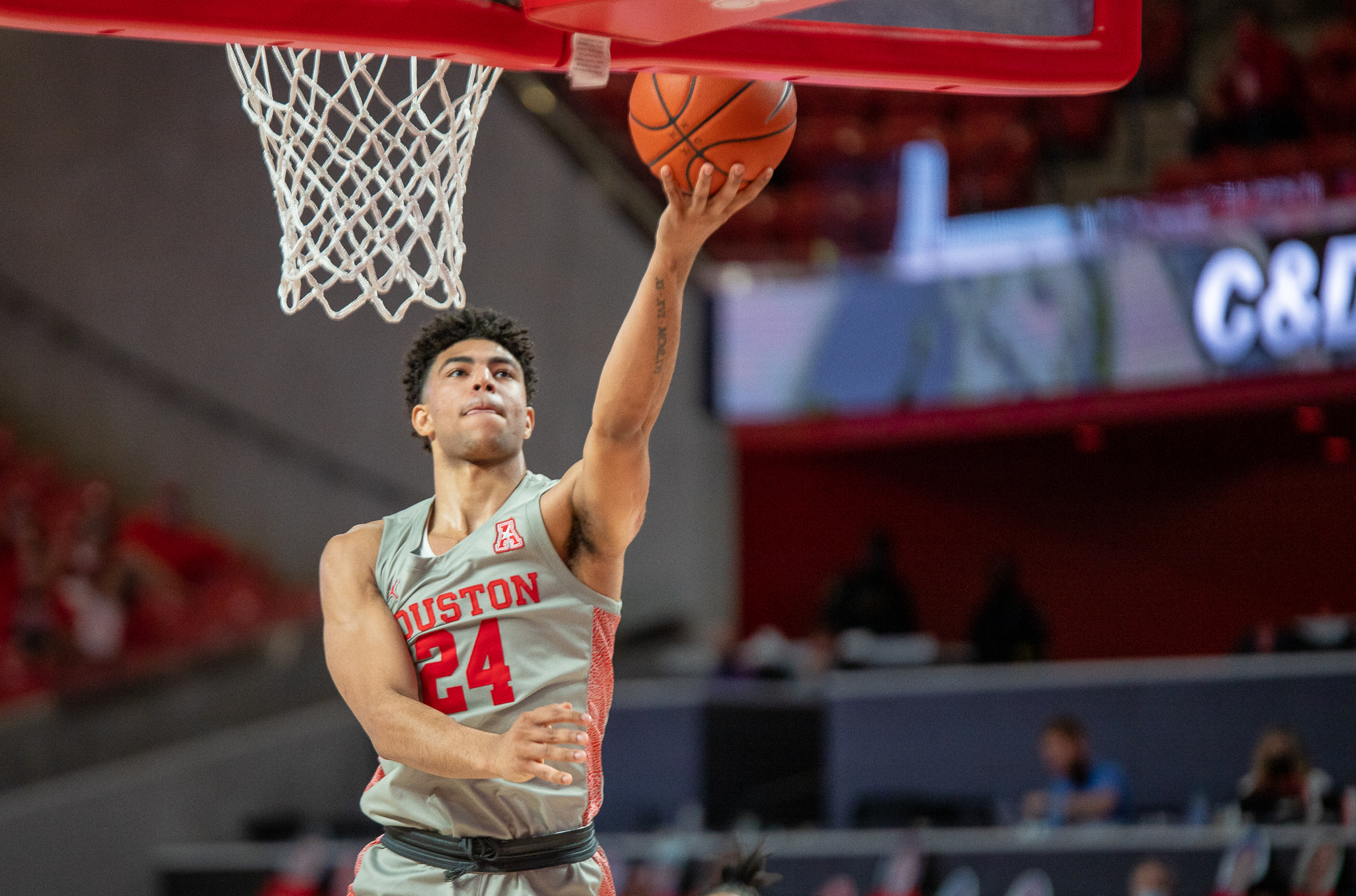 UH basketball guard Quentin Grimes scores a layup against Western Kentucky on Thursday night at Fertitta Center. | Andy Yanez/The Cougar