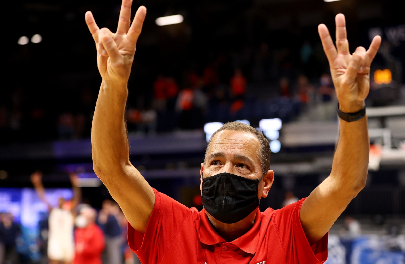 UH head coach Kelvin Sampson in the Sweet Sixteen round of the 2021 NCAA Division I Men’s Basketball Tournament held at Hinkle Fieldhouse on March 27, 2021 in Indianapolis, Indiana. | Photo by Jamie Schwaberow/NCAA Photos via Getty Images