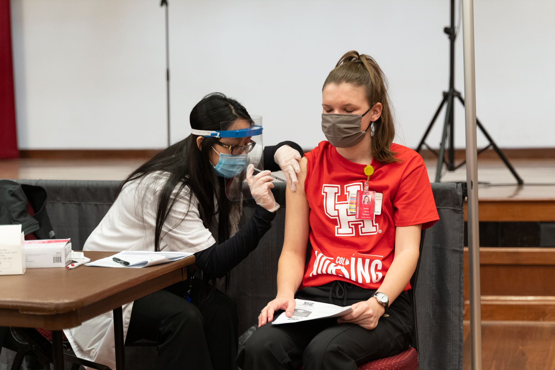 Nursing student Jenna Riley was the first person to get their Moderna COVID-19 vaccine on Tuesday morning, President Renu Khator on Twitter. | Courtesy of UH