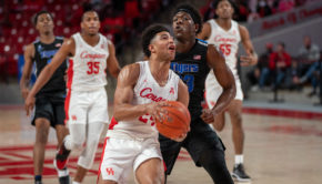 UH junior guard Quentin Grimes goes up for a layup during last Sunday's game against Memphis at Fertitta Center. | Andy Yanez/The Cougar