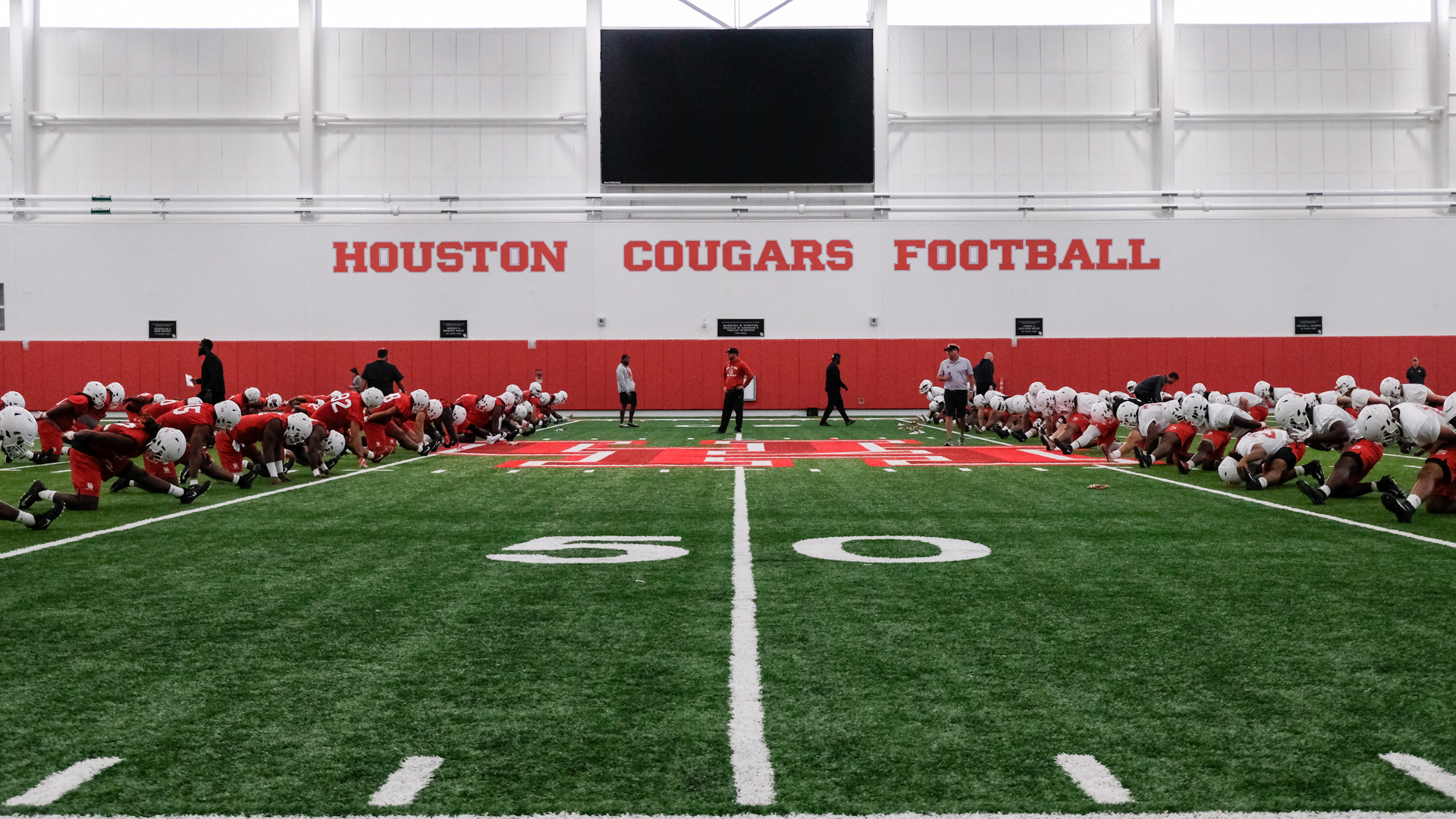 Inside the UH football team's indoor training facility during a practice in the summer of 2019. | Kathryn Lenihan/The Cougar