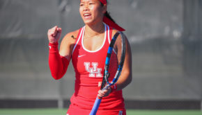 UH tennis senior Phonexay Chitdara celebrates during a competition. Chitdara was one of two seniors recognized during senior day on Friday. | Courtesy of UH athletics