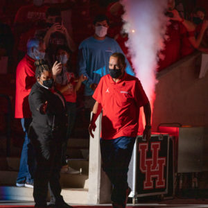 Houston head coach Kelvin Sampson walks out of the tunnel during the University's Final Four team celebration on April 7 at Fertitta Center. UH landed Texas Tech transfer Kyler Edwards on Wednesday. | Andy Yanez/The Cougar
