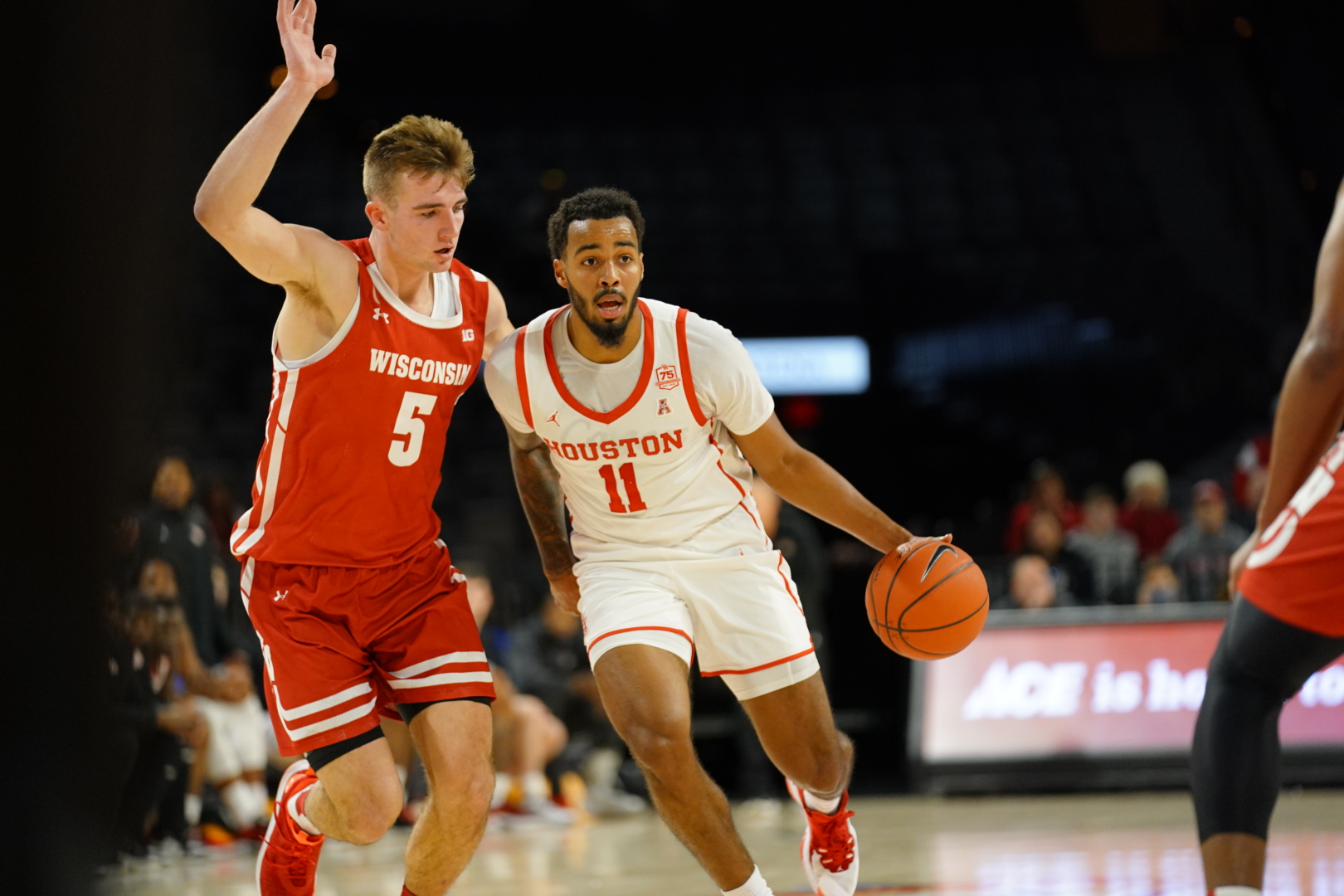 UH guard Kyler Edwards scored a team-high 18 points in the Cougars' loss to Wisconsin on Tuesday . | Courtesy of UH athletics