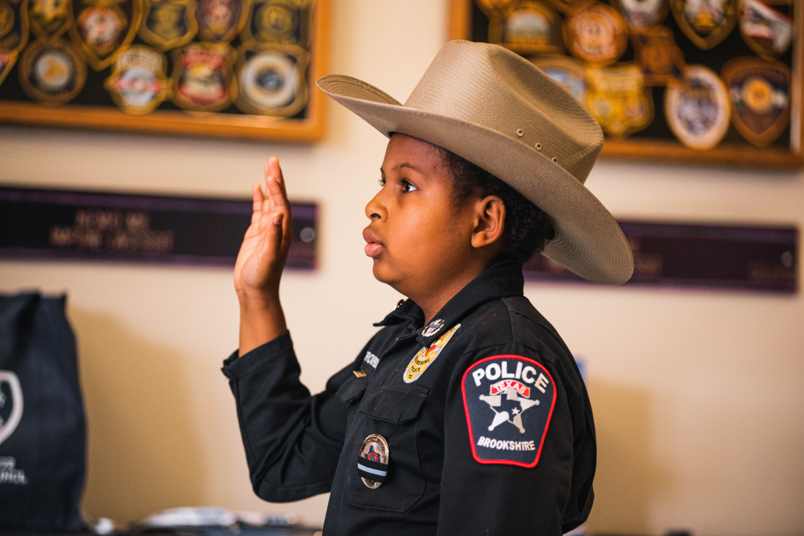 Devarjaye "DJ" Daniel was ceremonially sworn into UHPD on Feb. 21. The 10-year-old, who is battling cancer, has been sworn into hundreds of law enforcement agencies across Texas. | James Schillinger/The Cougar