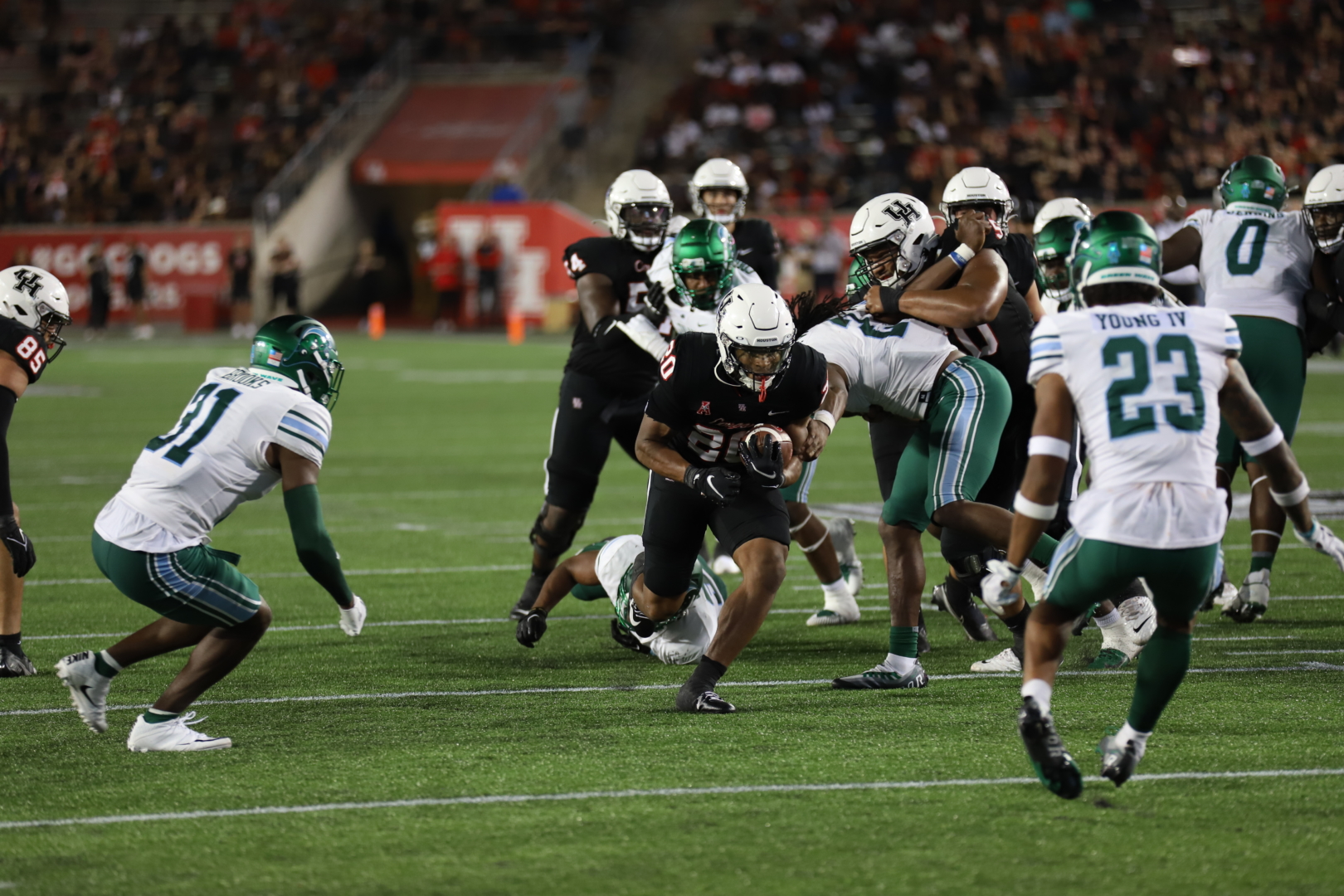 Freshman running back Brandon Campbell rushed for his third touchdown of the season in the fourth quarter of UH's loss to Tulane on Friday night at TDECU Stadium. | James Mueller/The Cougar