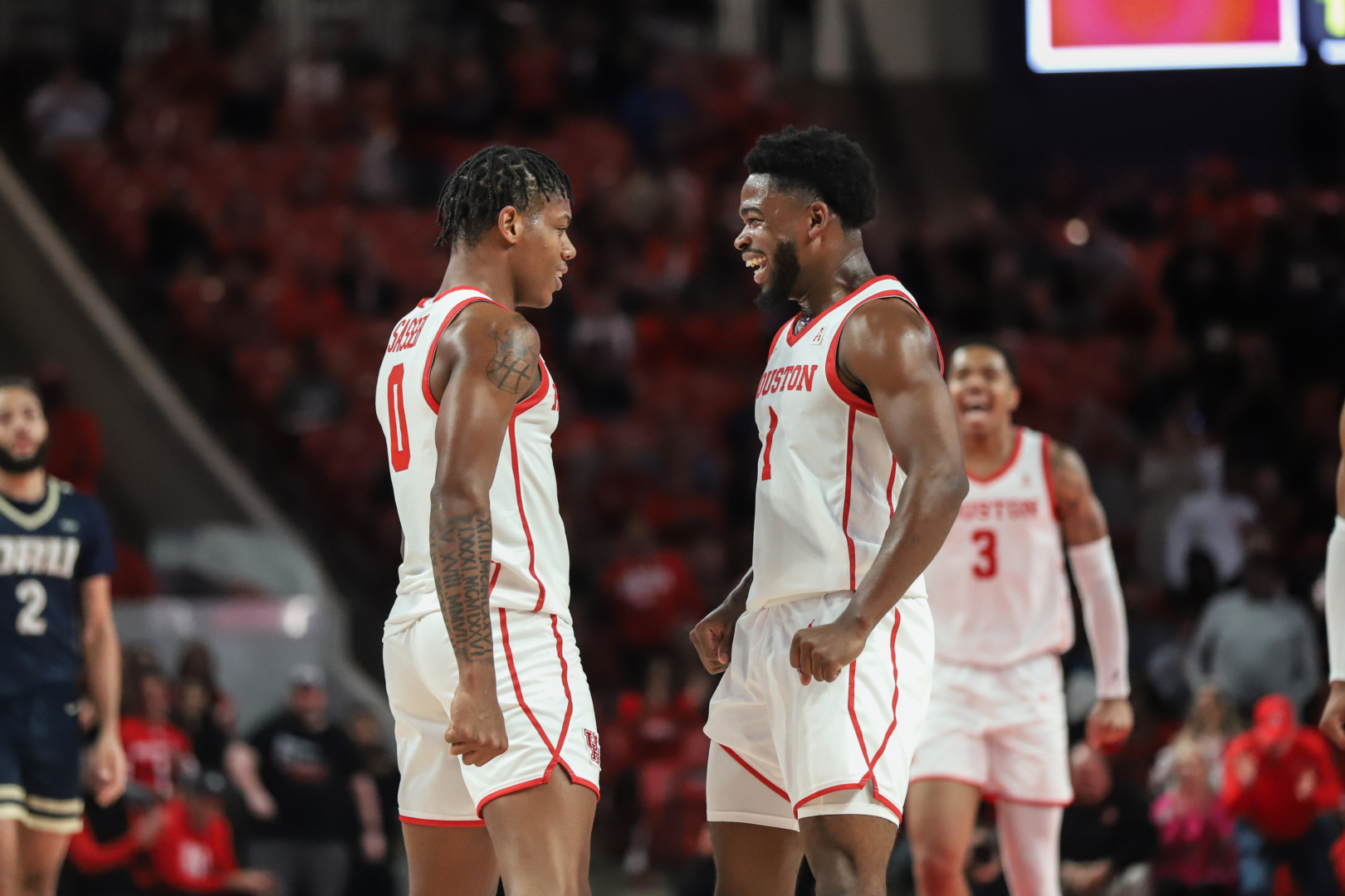 Guards Marcus Sasser and Jamal Shead lead a UH backcourt that many experts consider to be the best in college basketball. | Sean Thomas/The Cougar