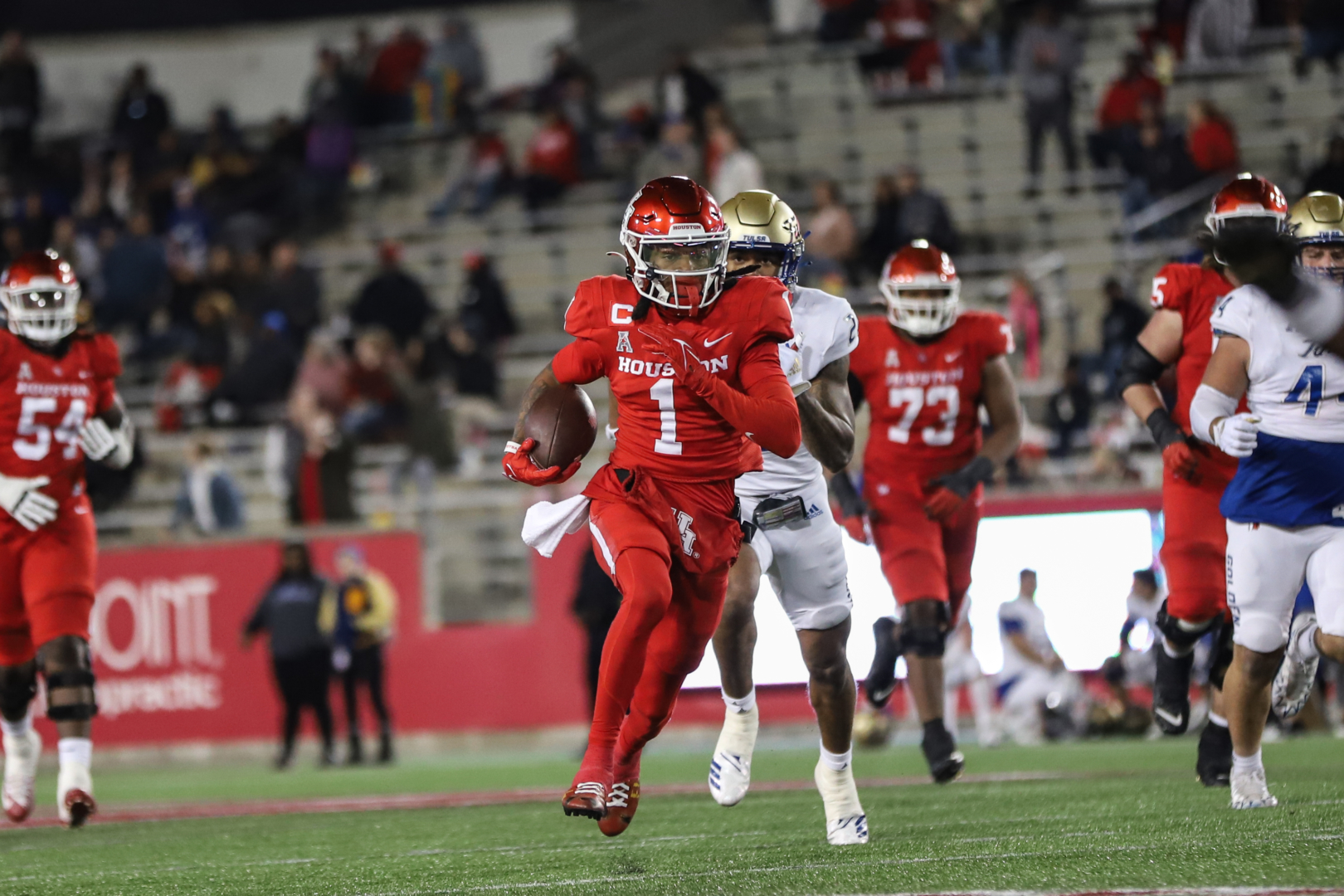 UH football receiver Nathaniel "Tank" Dell is one of many Cougars who will be playing in their last collegiate game on Friday in the Independence Bowl . | Sean Thomas/The Cougar