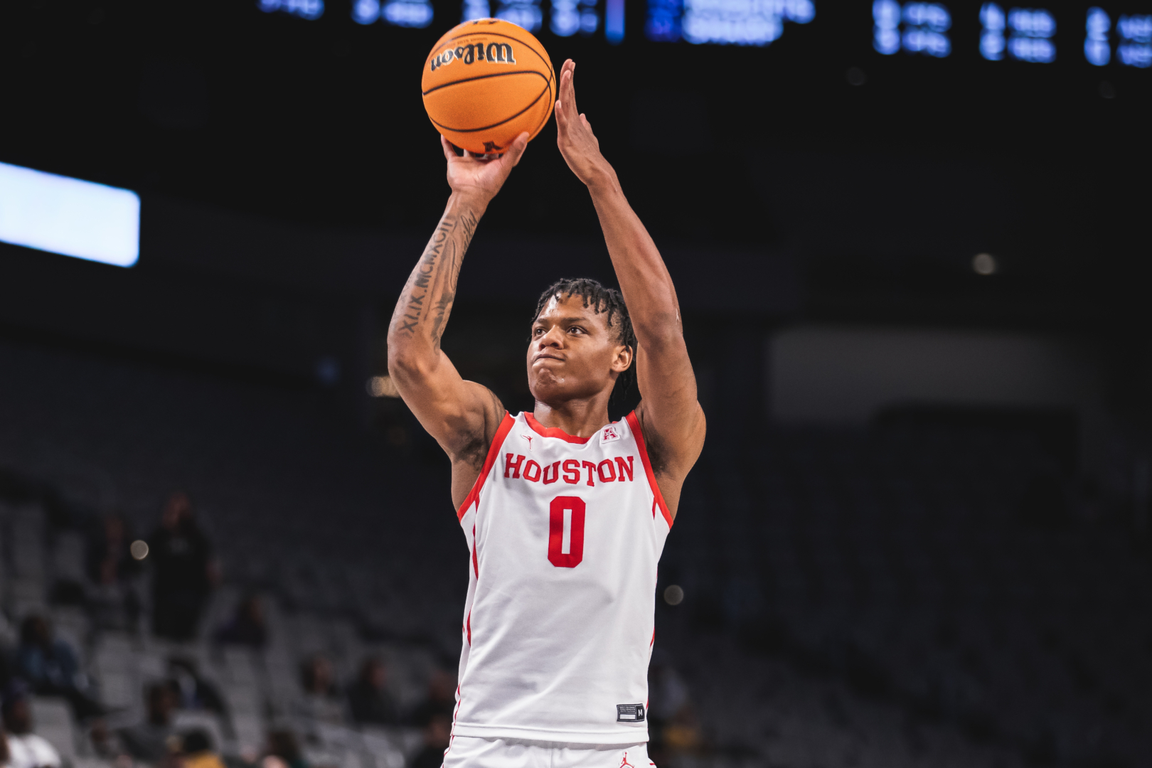 Marcus Sasser became the first UH player to be named a first-team All-American by the Associated Press since Hakeem Olajuwon earned the same honor in 1984. | Sean Thomas/Contributor