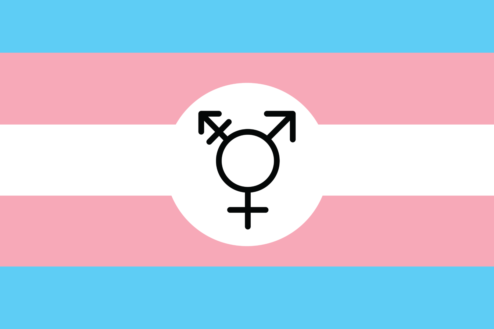 A transgender flag with a gender symbol in the middle. 